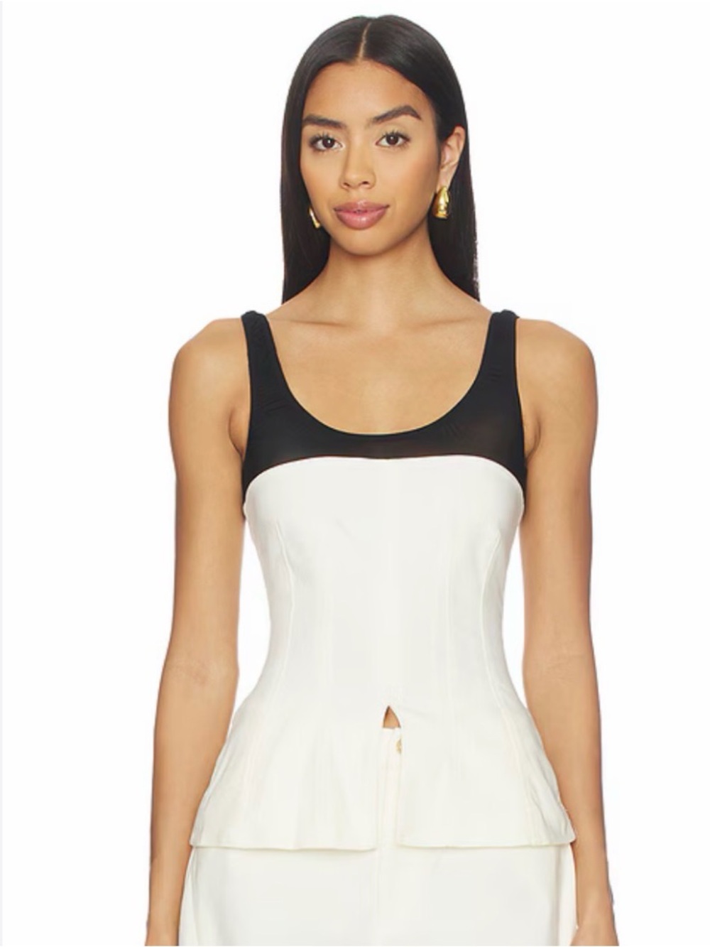 WeWoreWhat Black and White Sleeveless Peplum Top